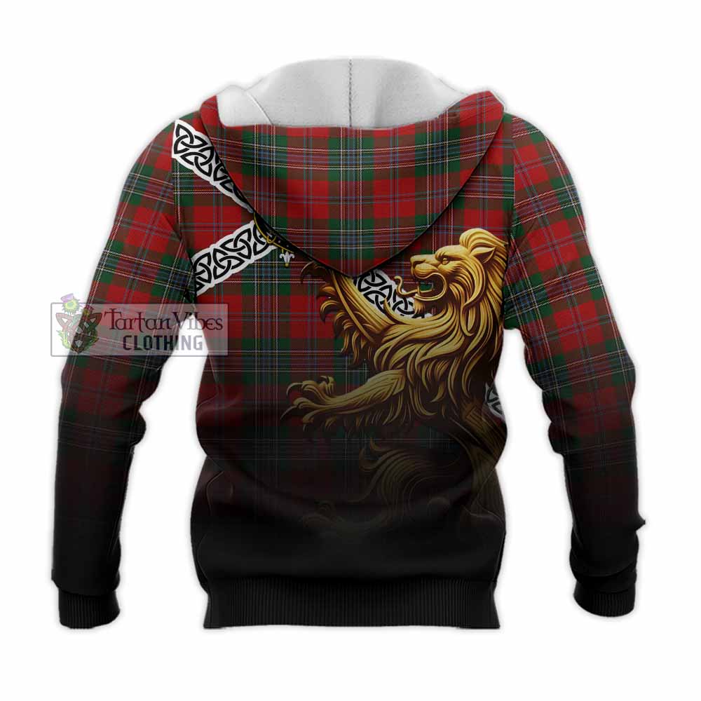Tartan Vibes Clothing MacLean (McLean) Crest Tartan Knitted Hoodie with Golden Lion Emblem Celtic Style