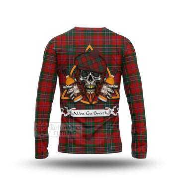 Tartan Vibes Clothing MacLean (McLean) Tartan Long Sleeve T-Shirt with Family Crest and Bearded Skull Holding Bottles of Whiskey