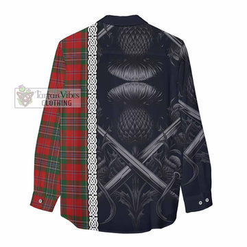 Tartan Vibes Clothing MacLean (McLean) Tartan Women's Casual Shirt with Family Crest Cross Sword Thistle Celtic Vibes