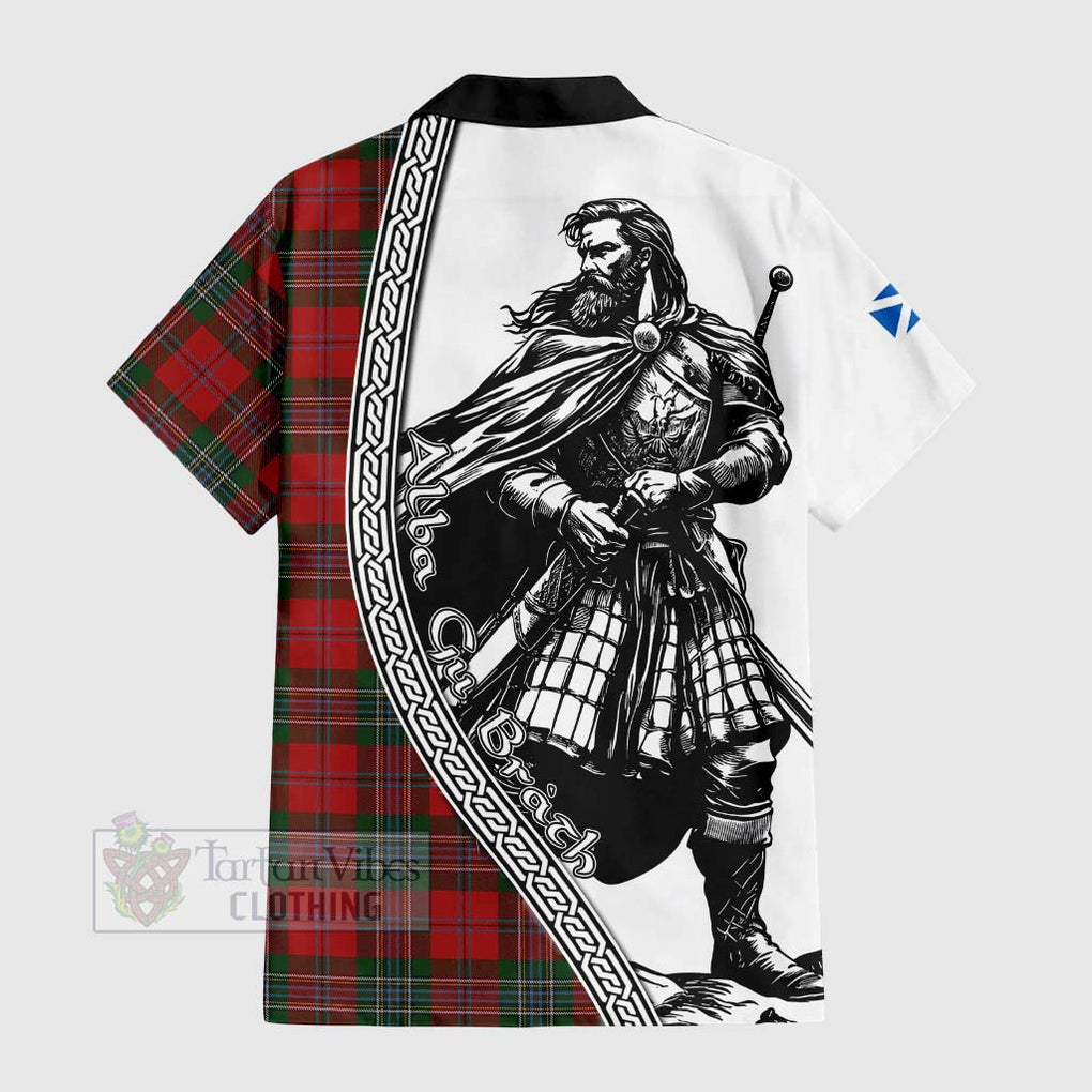 Tartan Vibes Clothing MacLean (McLean) Tartan Clan Crest Short Sleeve Button Shirt with Highlander Warrior Celtic Style
