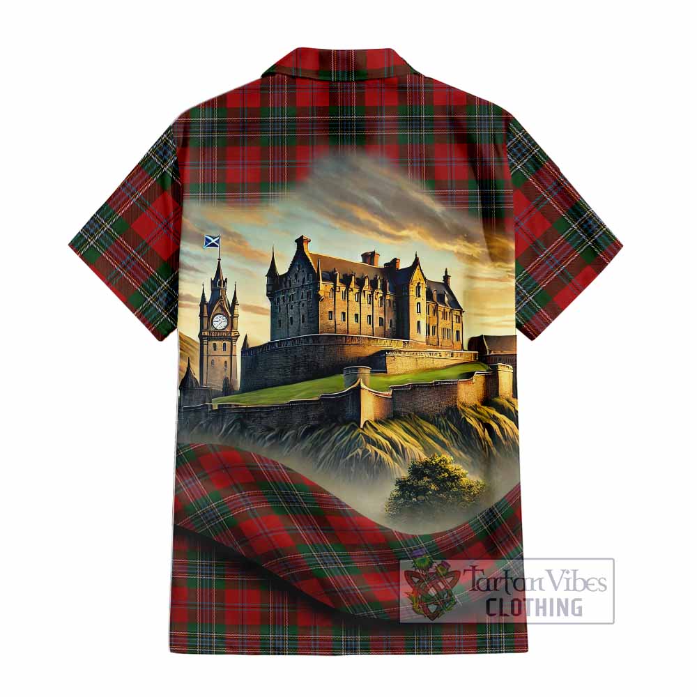 Tartan Vibes Clothing MacLean (McLean) Tartan Family Crest Short Sleeve Button Shirt with Scottish Ancient Castle Style