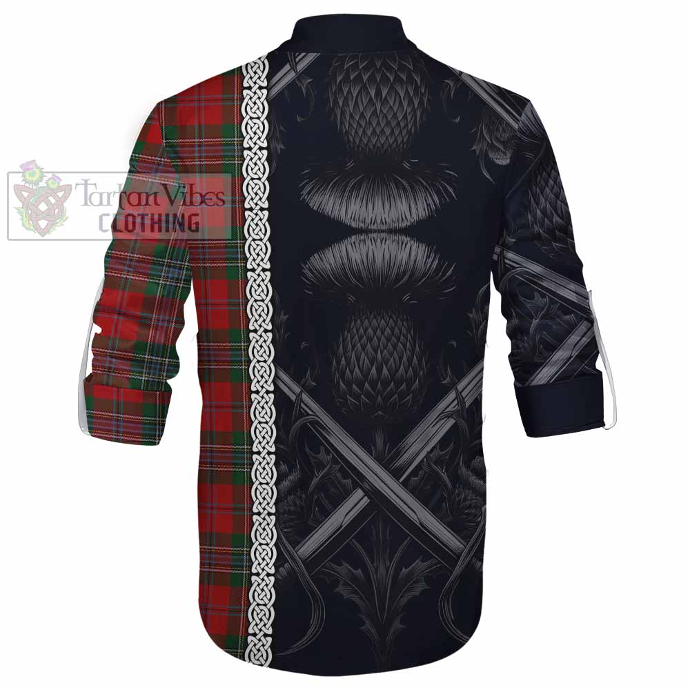 Tartan Vibes Clothing MacLean (McLean) Tartan Ghillie Kilt Shirt with Family Crest Cross Sword Thistle Celtic Vibes