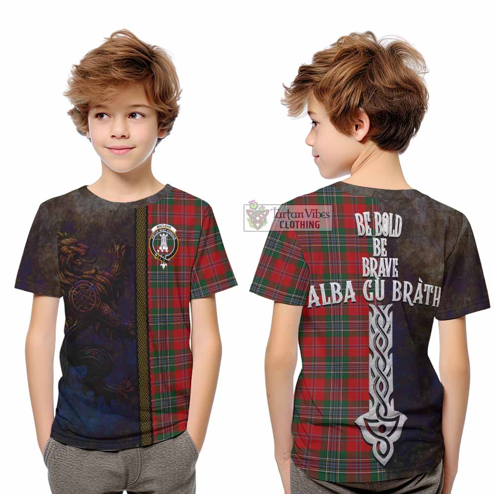 Tartan Vibes Clothing MacLean (McLean) Tartan Family Crest Kid T-Shirt Alba Gu Brath Be Brave Lion Ancient Style