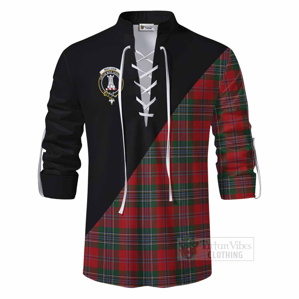 Tartan Vibes Clothing MacLean (McLean) Tartan Ghillie Kilt Shirt with Family Crest and Military Logo Style