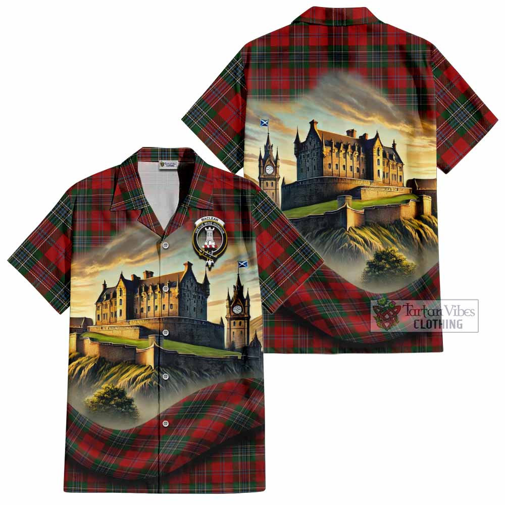Tartan Vibes Clothing MacLean (McLean) Tartan Family Crest Short Sleeve Button Shirt with Scottish Ancient Castle Style