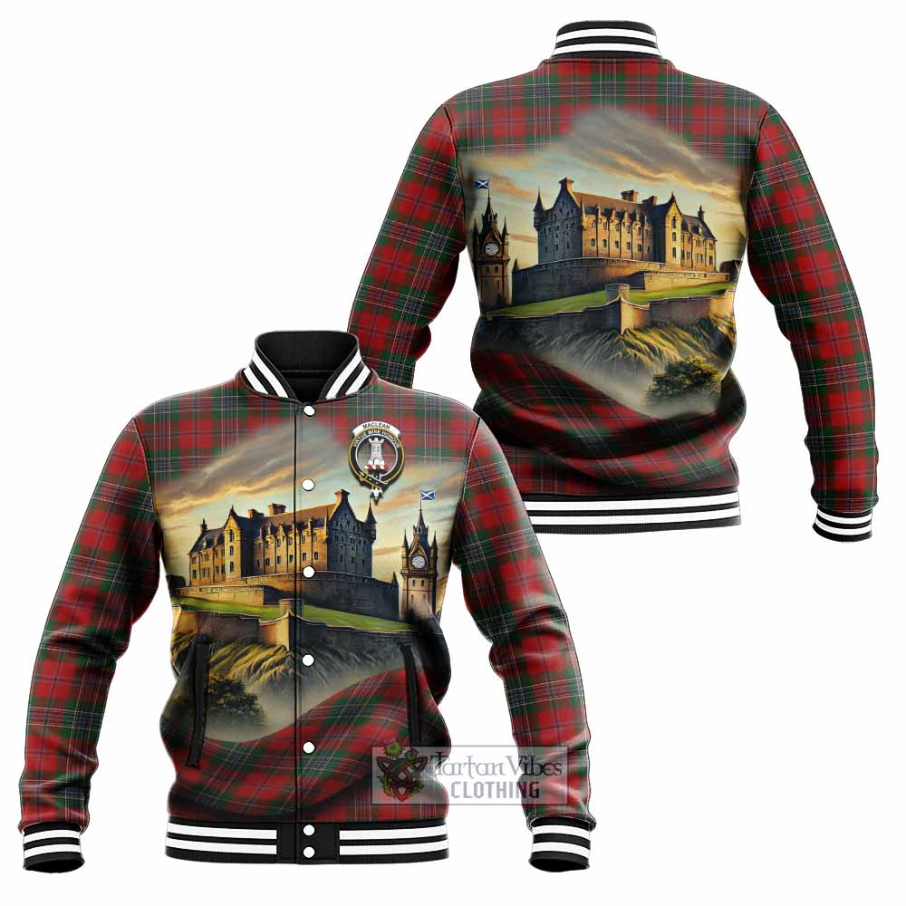Tartan Vibes Clothing MacLean (McLean) Tartan Family Crest Baseball Jacket with Scottish Ancient Castle Style