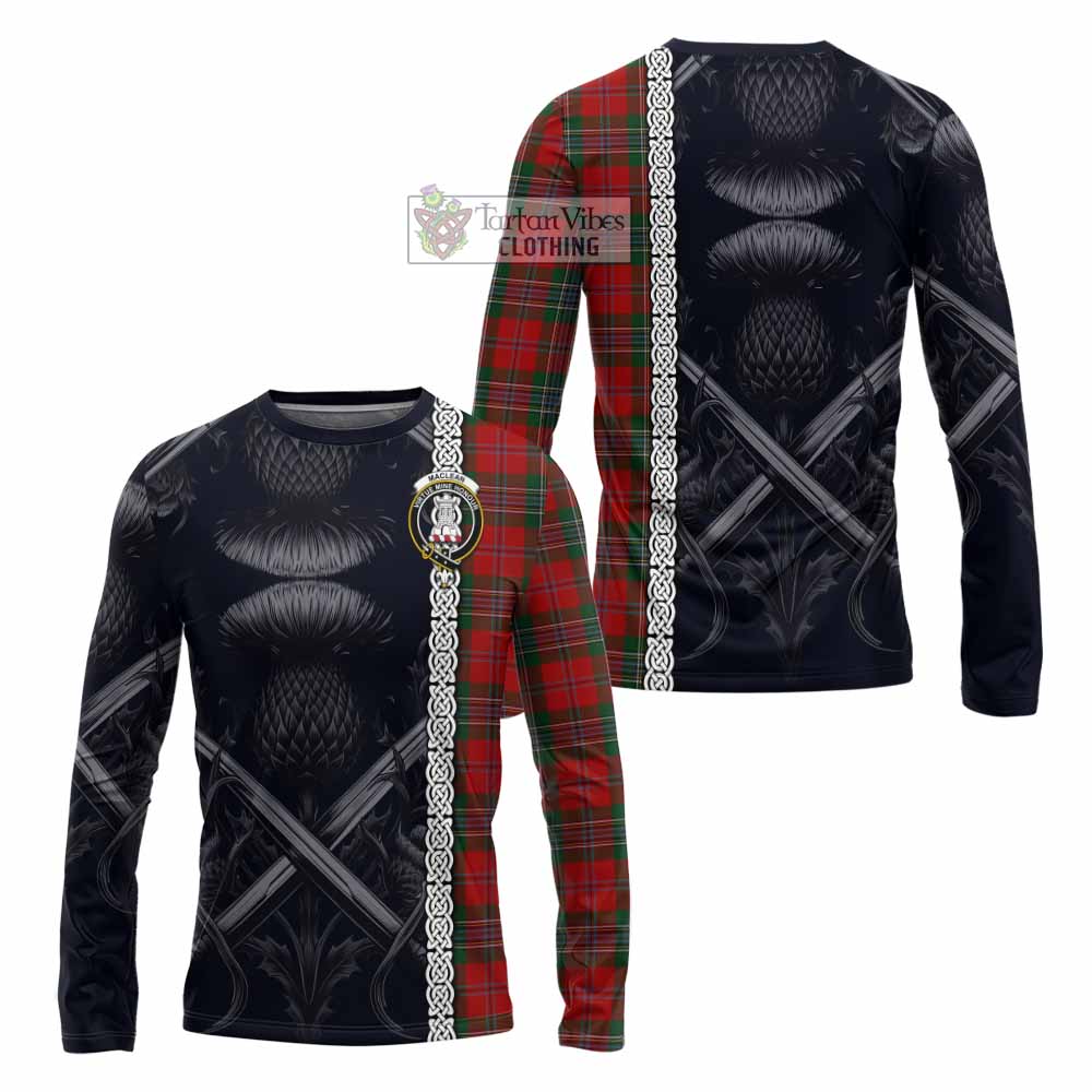 Tartan Vibes Clothing MacLean (McLean) Tartan Long Sleeve T-Shirt with Family Crest Cross Sword Thistle Celtic Vibes