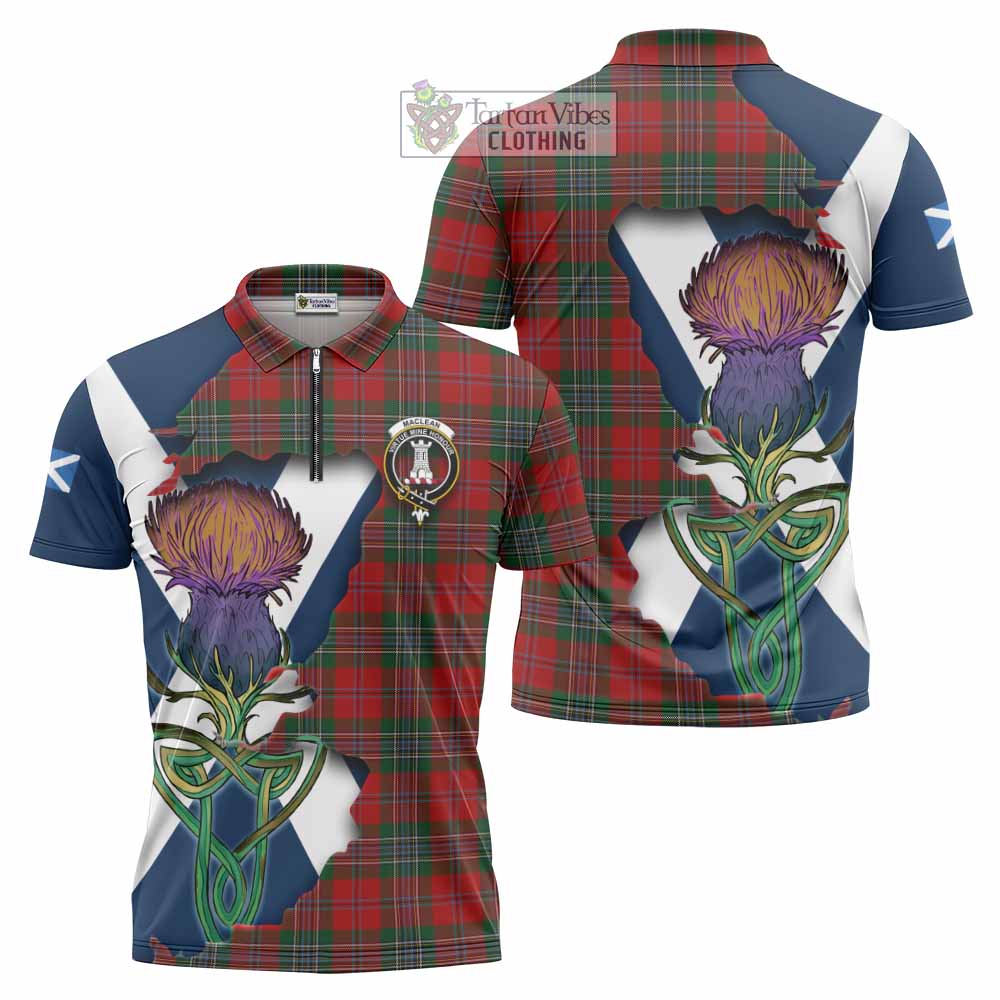 Tartan Vibes Clothing MacLean (McLean) Tartan Family Crest Zipper Polo Shirt Scottish Thistle Celtic Inspired