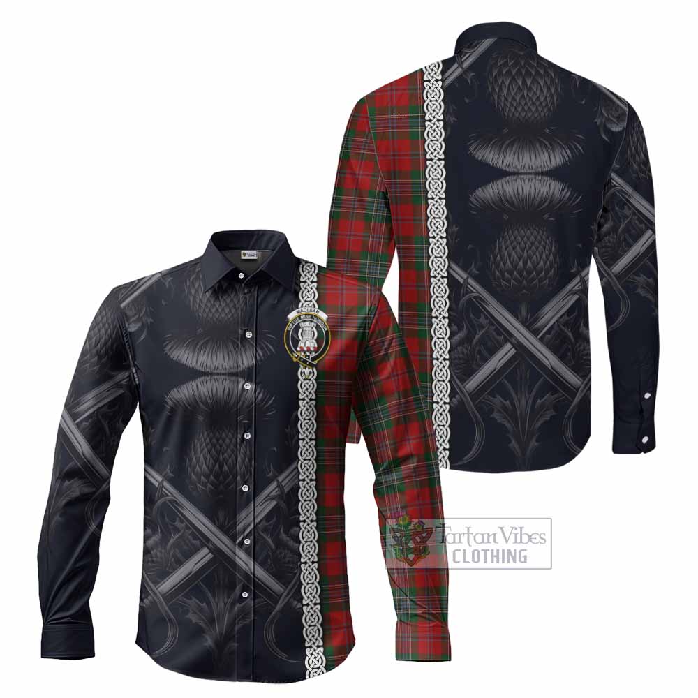 Tartan Vibes Clothing MacLean (McLean) Tartan Long Sleeve Button Shirt with Family Crest Cross Sword Thistle Celtic Vibes