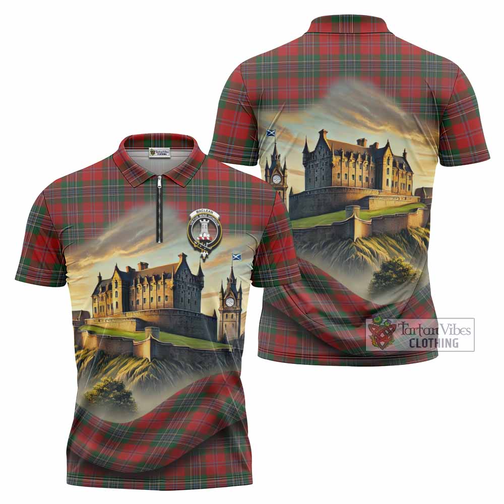 Tartan Vibes Clothing MacLean (McLean) Tartan Family Crest Zipper Polo Shirt with Scottish Ancient Castle Stype