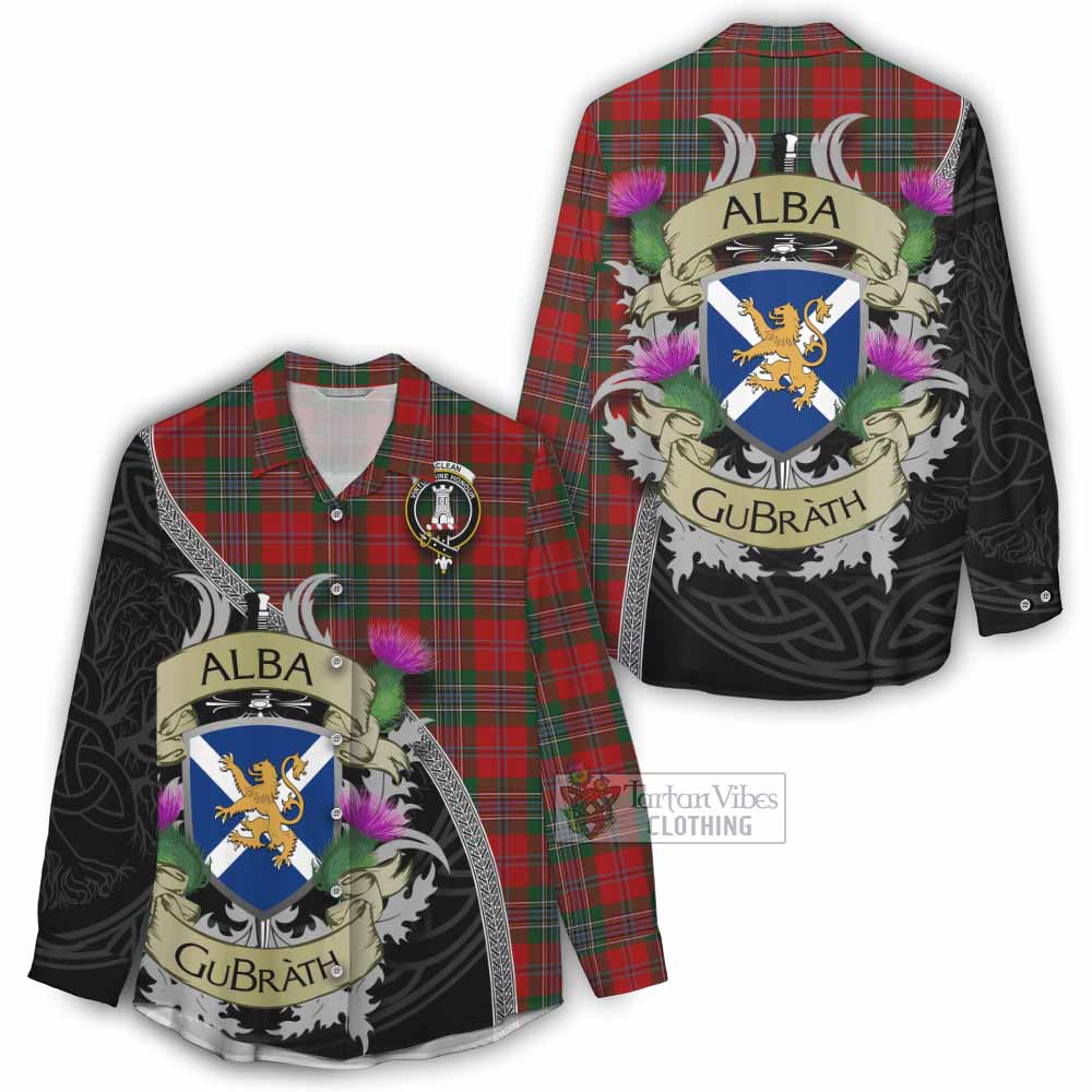 Tartan Vibes Clothing MacLean (McLean) Tartan Family Crest Women's Casual Shirt Lion Rampant Royal Thistle Shield Celtic Inspired