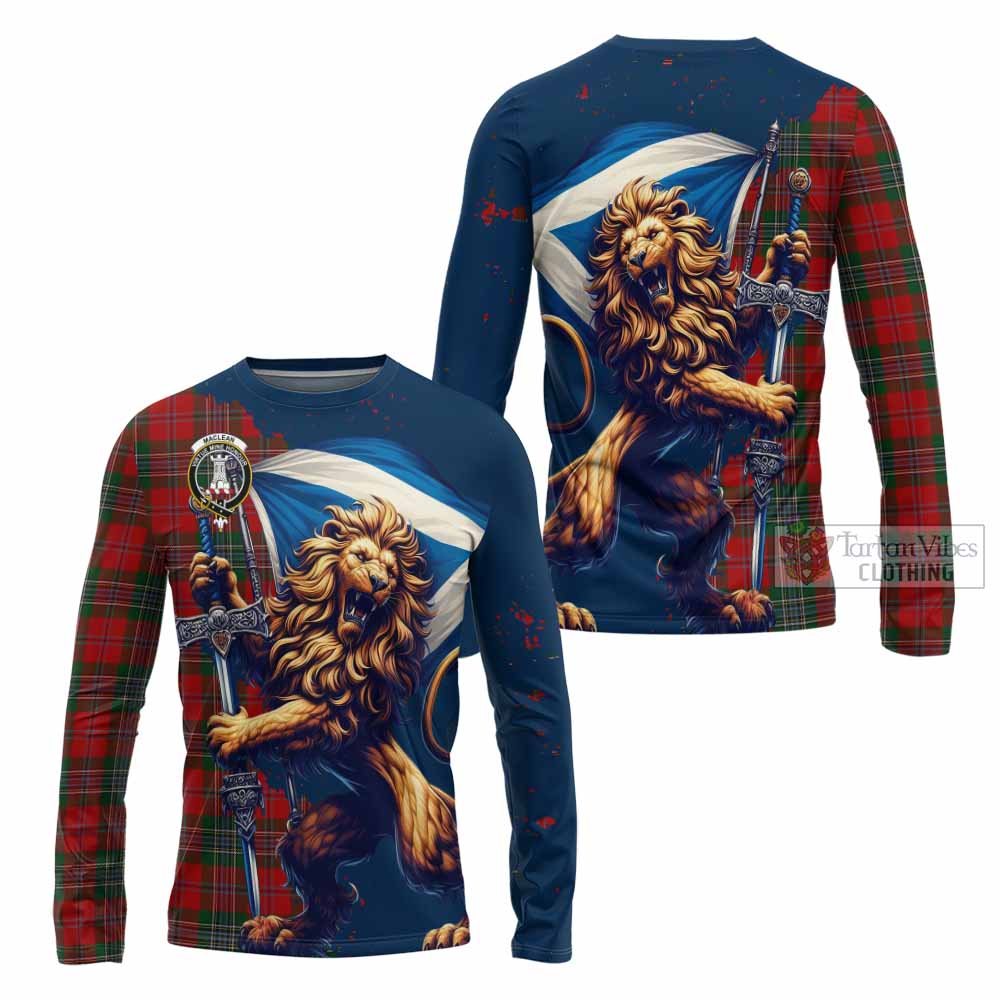 Tartan Vibes Clothing MacLean (McLean) Tartan Family Crest Long Sleeve T-Shirt with Scottish Majestic Lion
