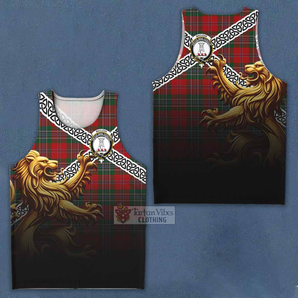 Tartan Vibes Clothing MacLean (McLean) Crest Tartan Men's Tank Top with Golden Lion Emblem Celtic Style