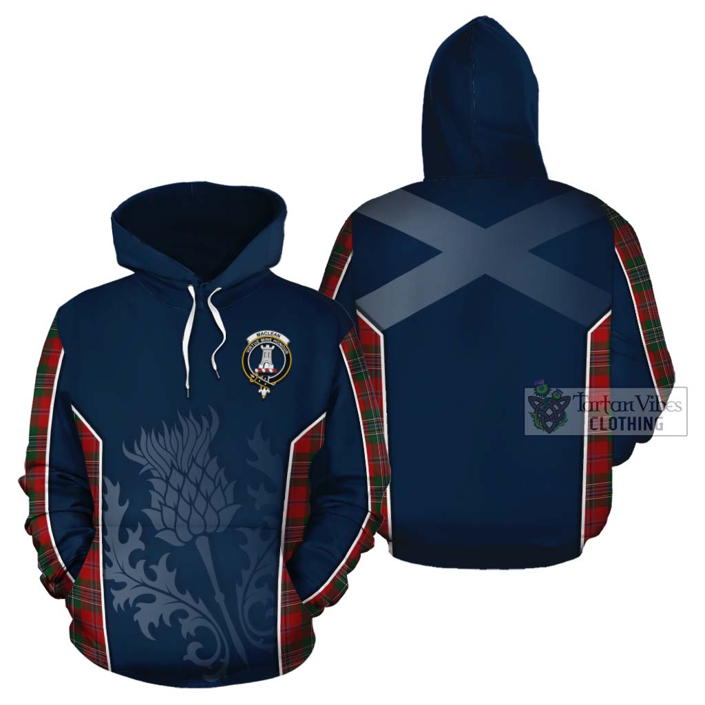 Tartan Vibes Clothing MacLean (McLean) Tartan Cotton Hoodie with Family Crest and Scottish Thistle Vibes Sport Style