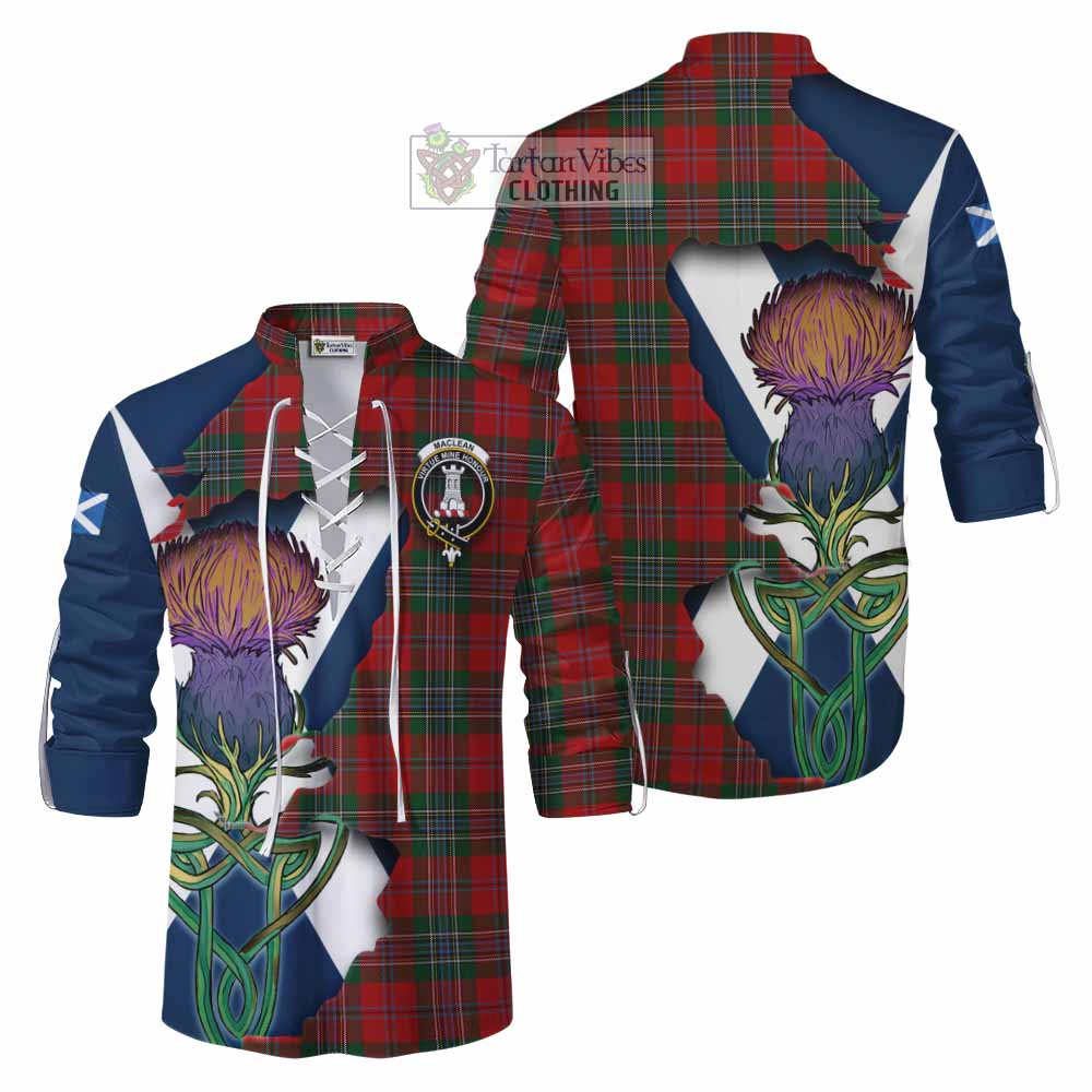 Tartan Vibes Clothing MacLean (McLean) Tartan Family Crest Ghillie Kilt Shirt Scottish Thistle Celtic Inspired