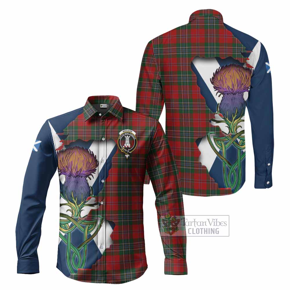 Tartan Vibes Clothing MacLean (McLean) Tartan Family Crest Long Sleeve Button Shirt Scottish Thistle Celtic Inspired