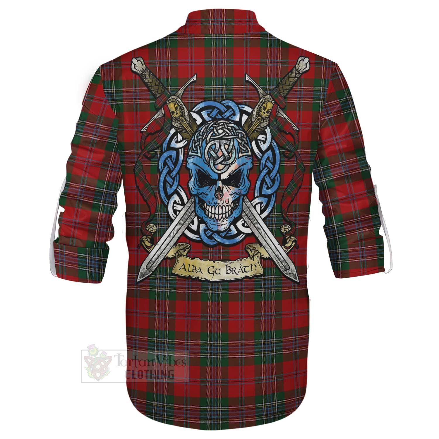 Tartan Vibes Clothing MacLean (McLean) Tartan Ghillie Kilt Shirt with Family Crest Celtic Skull Style