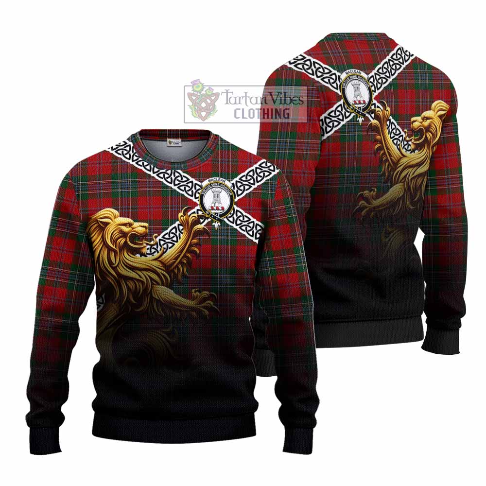 Tartan Vibes Clothing MacLean (McLean) Crest Tartan Knitted Sweater with Golden Lion Emblem Celtic Style