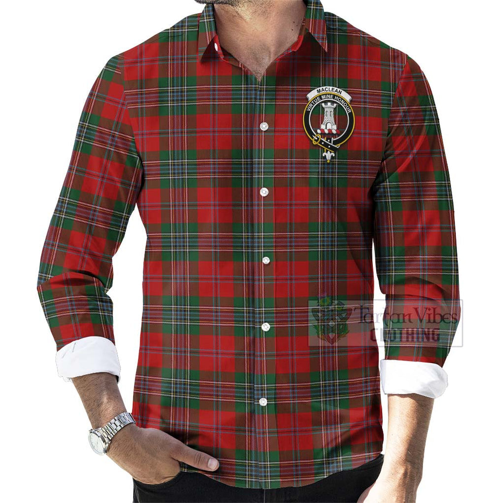 Tartan Vibes Clothing MacLean (McLean) Tartan Long Sleeve Button Shirt with Family Crest Celtic Skull Style