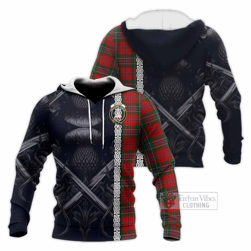 Tartan Vibes Clothing MacLean (McLean) Tartan Knitted Hoodie with Family Crest Cross Sword Thistle Celtic Vibes