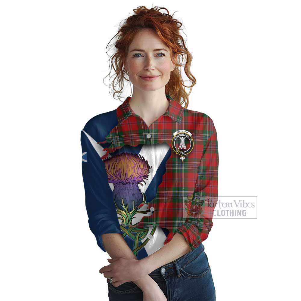 Tartan Vibes Clothing MacLean (McLean) Tartan Family Crest Women's Casual Shirt Scottish Thistle Celtic Inspired