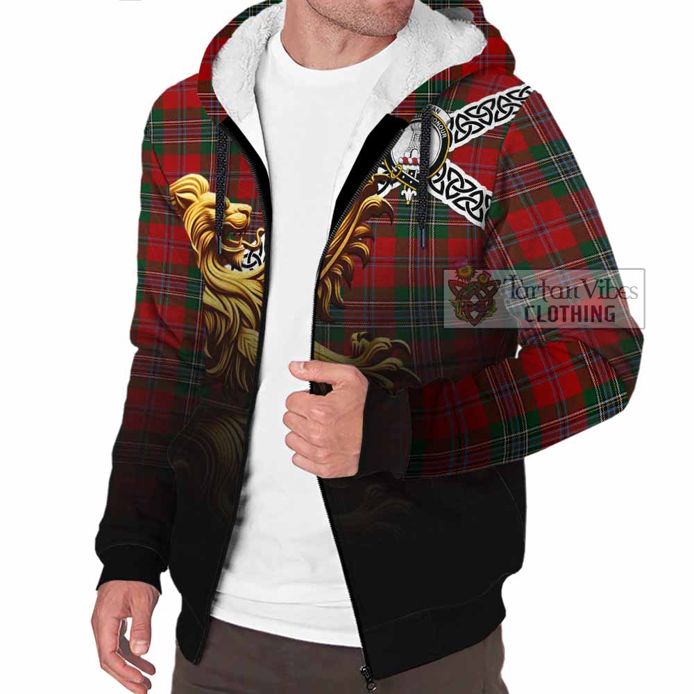 Tartan Vibes Clothing MacLean (McLean) Crest Tartan Sherpa Hoodie with Golden Lion Emblem Celtic Style