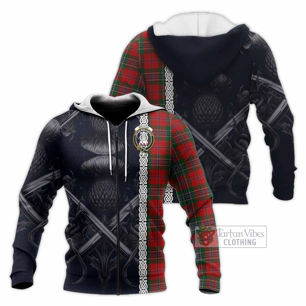 Tartan Vibes Clothing MacLean (McLean) Tartan Knitted Hoodie with Family Crest Cross Sword Thistle Celtic Vibes