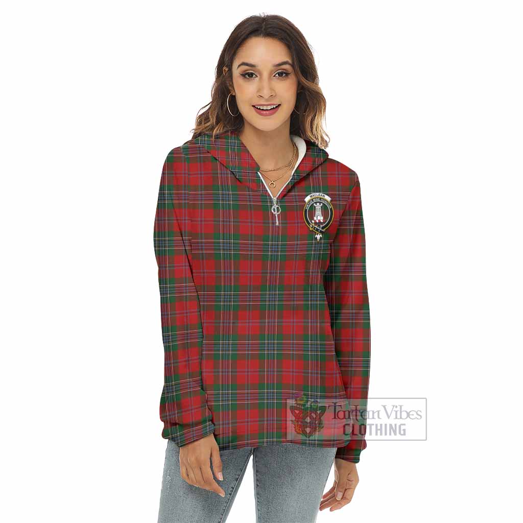 Tartan Vibes Clothing MacLean (McLean) Tartan Crest Women's Borg  Half Zip Fleece Hoodie
