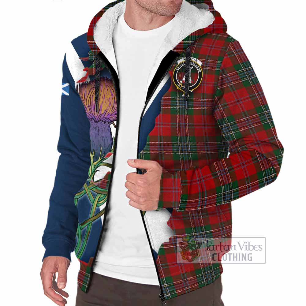 Tartan Vibes Clothing MacLean (McLean) Tartan Family Crest Sherpa Hoodie Scottish Thistle Celtic Inspired