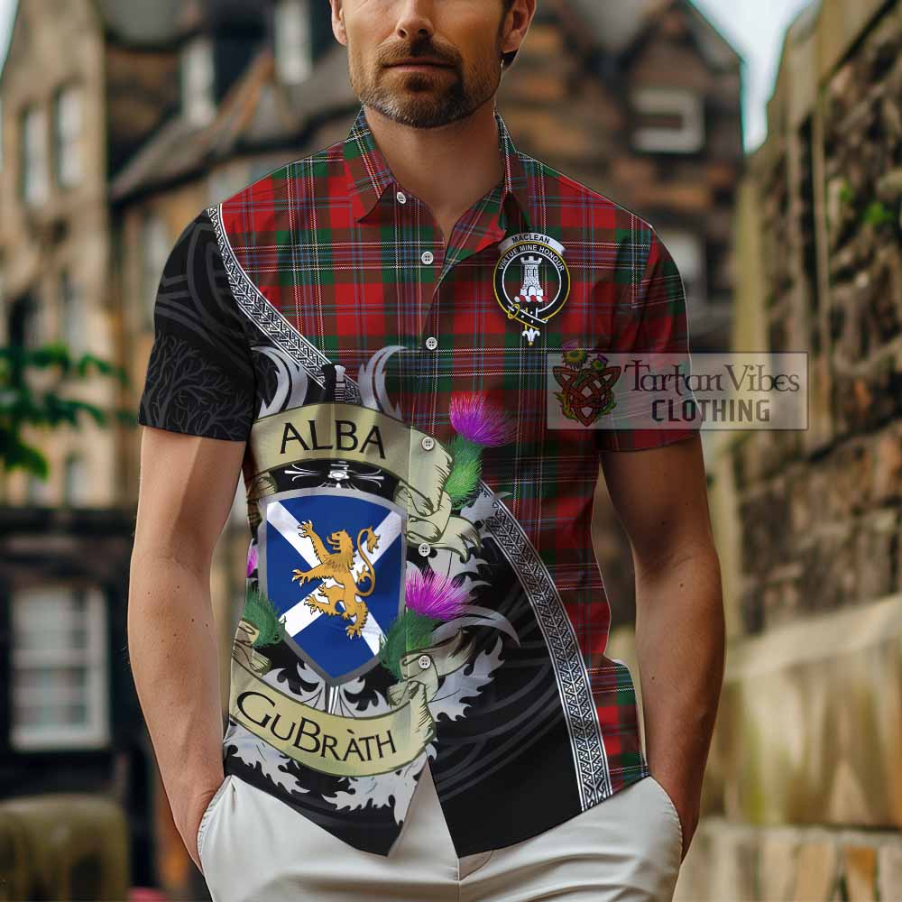 Tartan Vibes Clothing MacLean (McLean) Tartan Family Crest Short Sleeve Button Shirt Lion Rampant Royal Thistle Shield Celtic Inspired