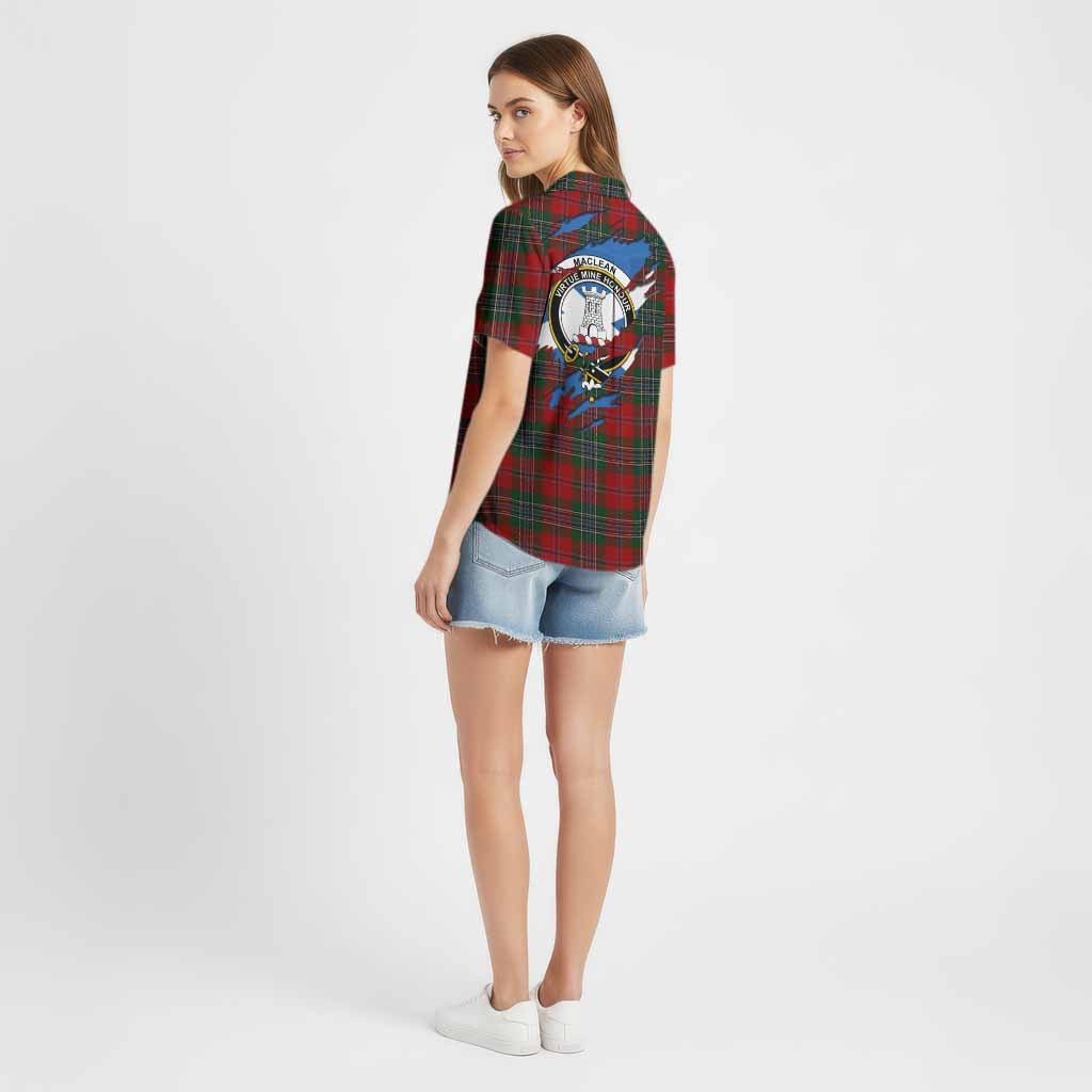 MacLean (McLean) Clan Crest In Me Tartan Cotton Hawaiian Shirt Scotland Flag Style
