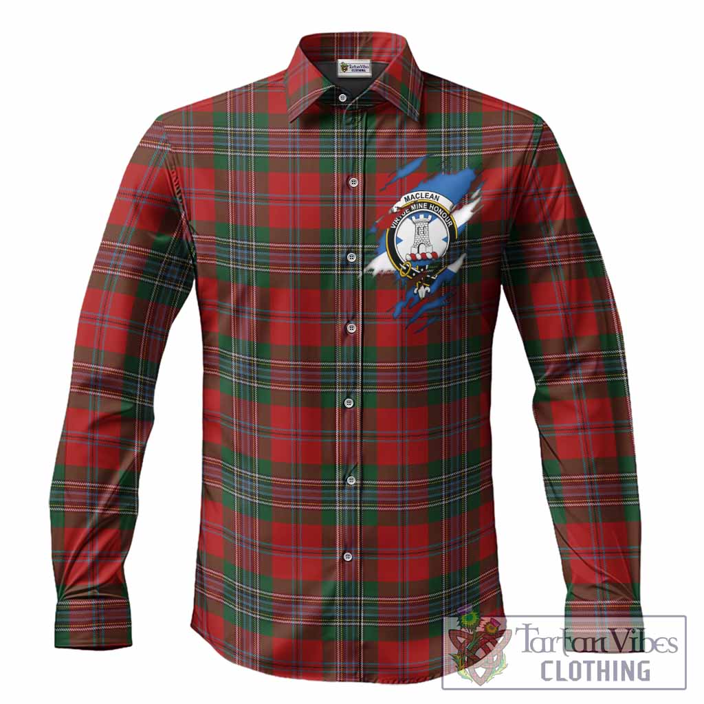 MacLean (McLean) Clan Crest In Me Tartan Long Sleeve Button Shirts Scotland Flag Style