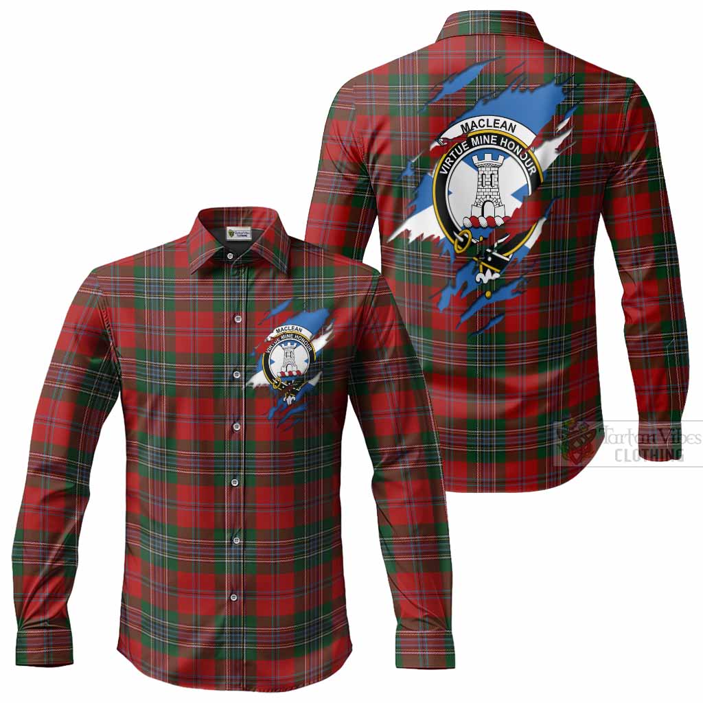 MacLean (McLean) Clan Crest In Me Tartan Long Sleeve Button Shirts Scotland Flag Style