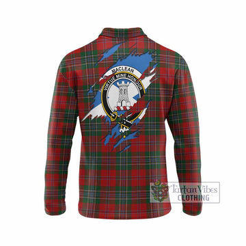 MacLean (McLean) Clan Crest In Me Tartan Long Sleeve Polo Shirt Scotland Flag Style