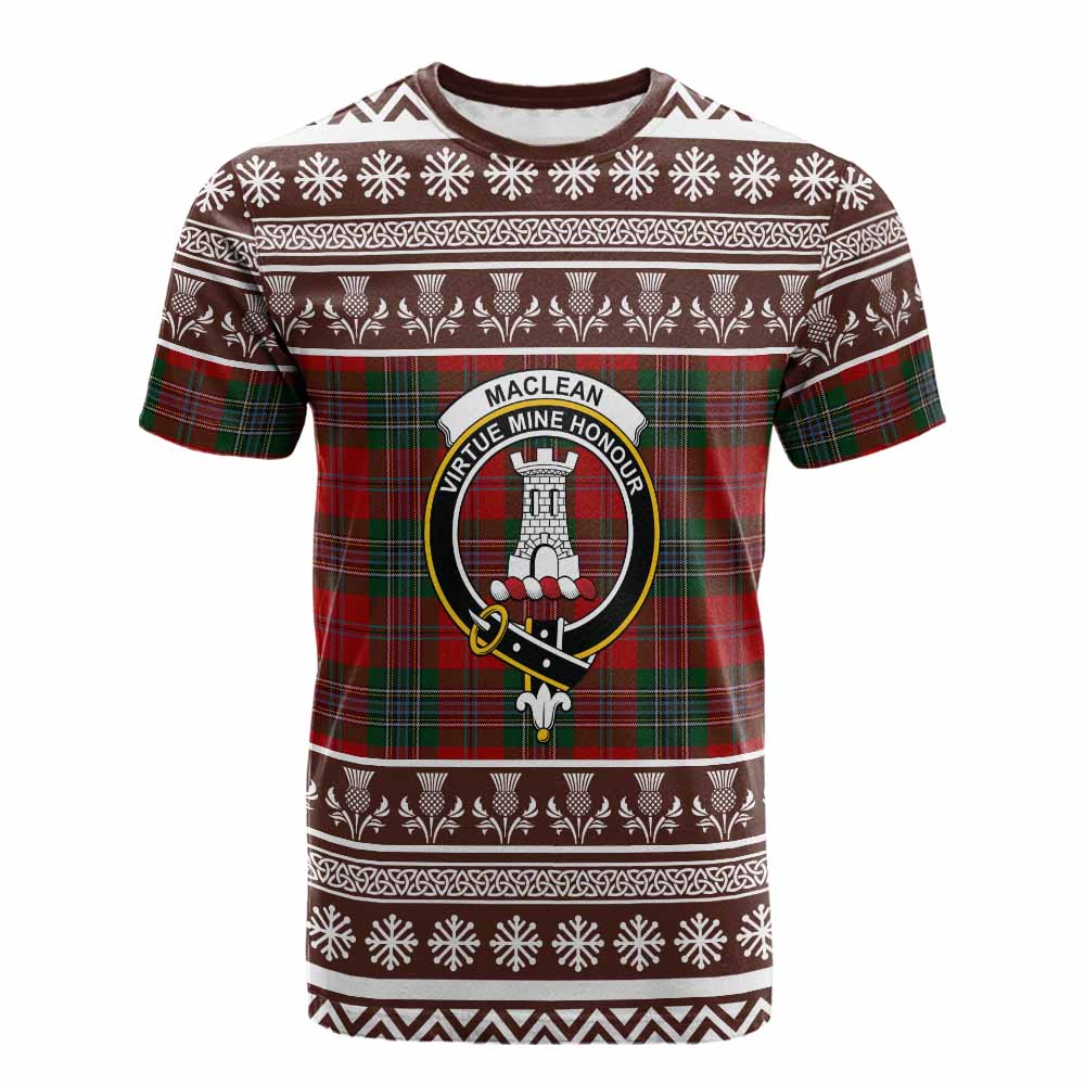 MacLean (McLean) Clan Tartan Christmas Cotton T-shirt with Family Crest - Tartan Vibes Clothing