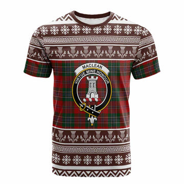 MacLean (McLean) Clan Tartan Christmas Cotton T-shirt with Family Crest