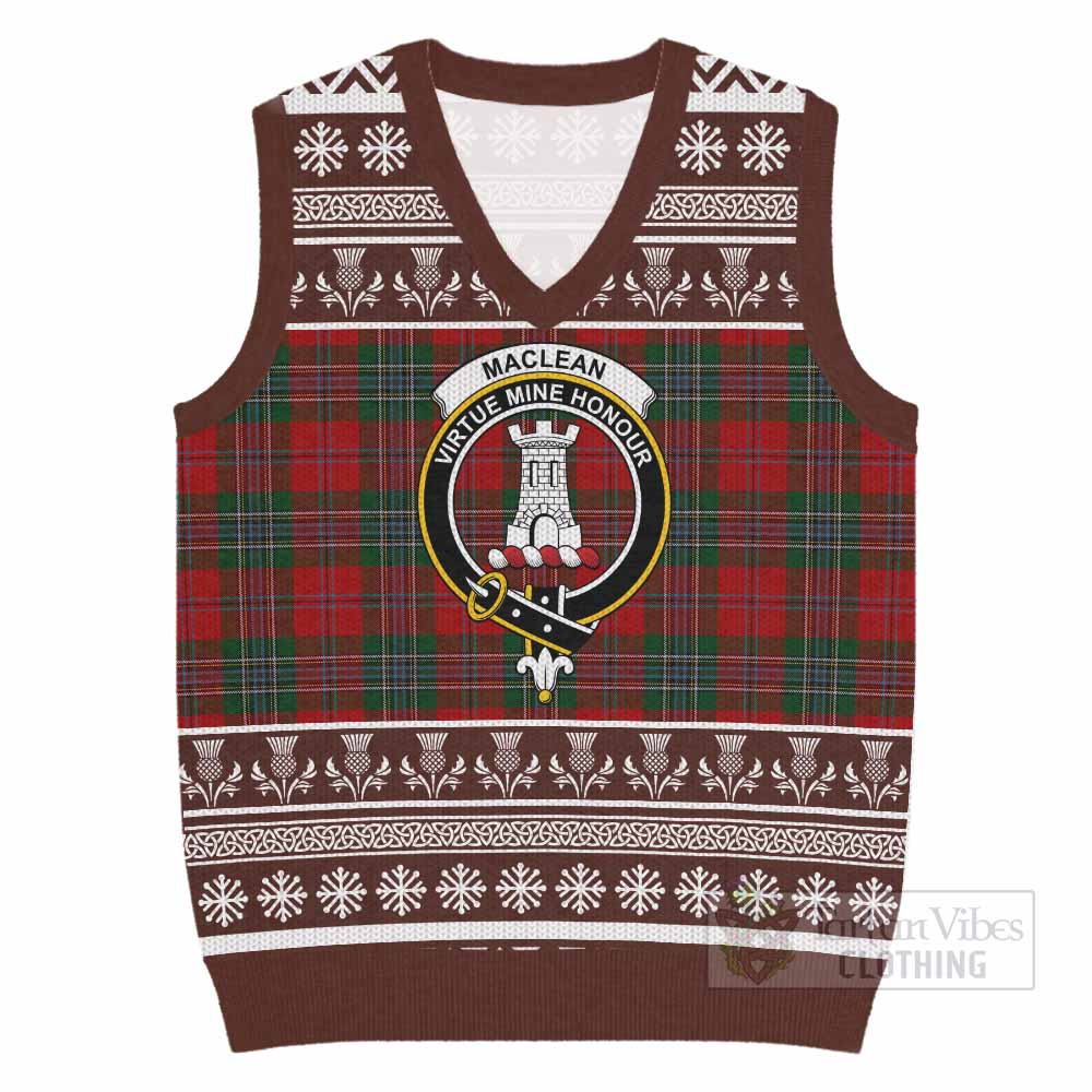 MacLean (McLean) Clan Tartan Christmas Knitted V-Neck Vest with Family Crest - Tartan Vibes Clothing