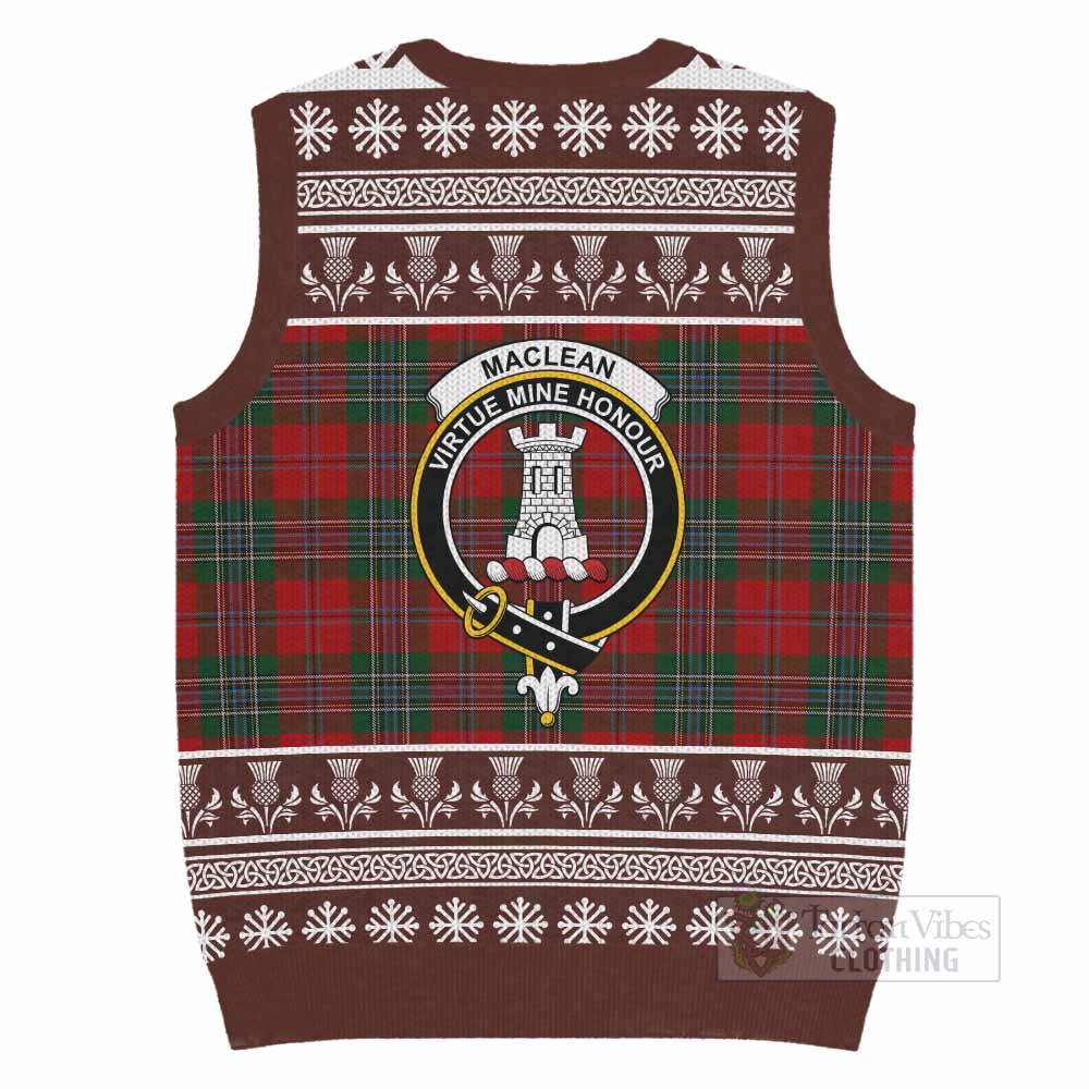 MacLean (McLean) Clan Tartan Christmas Knitted V-Neck Vest with Family Crest - Tartan Vibes Clothing