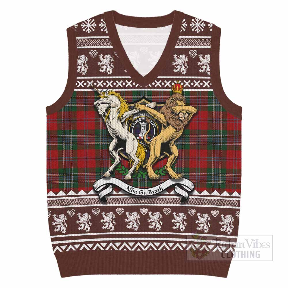 MacLean (McLean) Clan Tartan Crest Christmas Knitted V-Neck Vest Coat of Arms Funny Style - Tartan Vibes Clothing