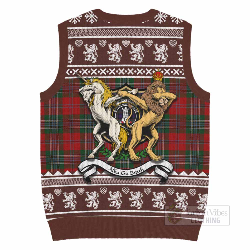 MacLean (McLean) Clan Tartan Crest Christmas Knitted V-Neck Vest Coat of Arms Funny Style - Tartan Vibes Clothing