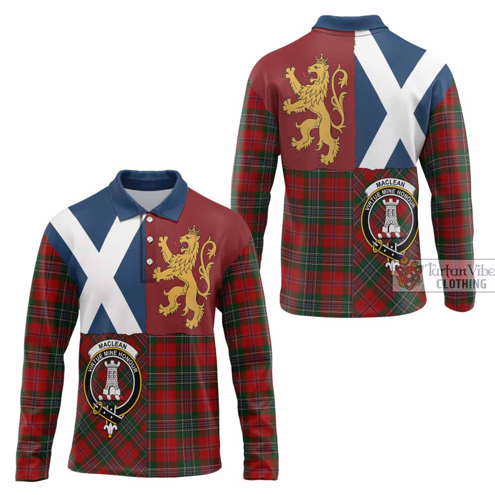 MacLean (McLean) Crest Tartan Long Sleeve Polo Shirt with Lion Rampant Saltire Style