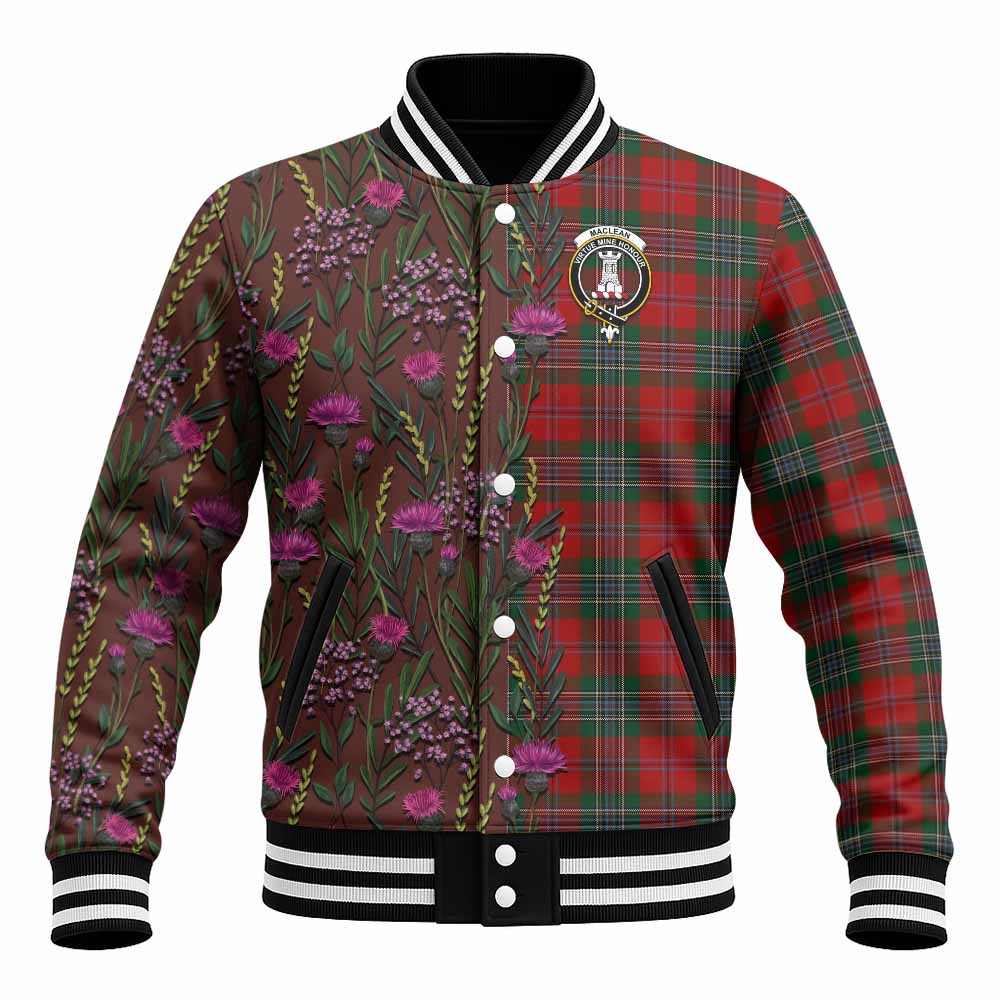 MacLean (McLean) Family Crest Tartan Baseball Jacket Scottish Thistle Flower Pattern Half Style - Tartan Vibes Clothing