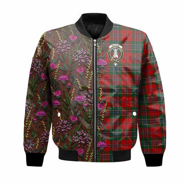 MacLean (McLean) Family Crest Tartan Bomber Jacket Scottish Thistle Flower Pattern Half Style