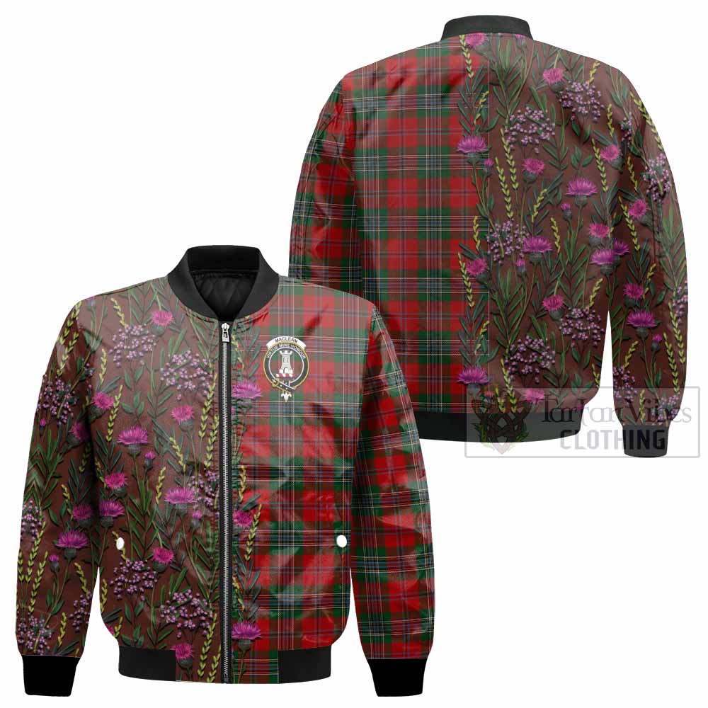 MacLean (McLean) Family Crest Tartan Bomber Jacket Scottish Thistle Flower Pattern Half Style - Tartan Vibes Clothing