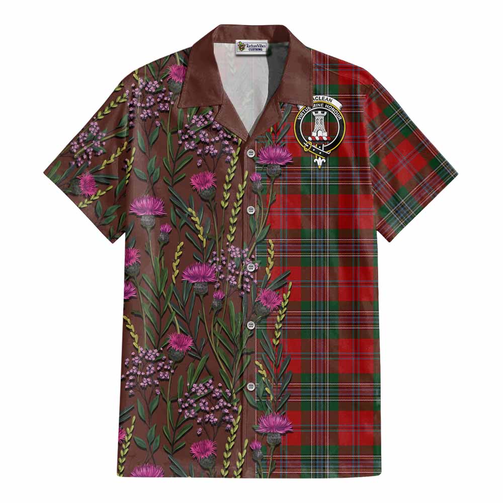 MacLean (McLean) Family Crest Tartan Cotton Hawaiian Shirt Scottish Thistle Flower Pattern Half Style - Tartan Vibes Clothing