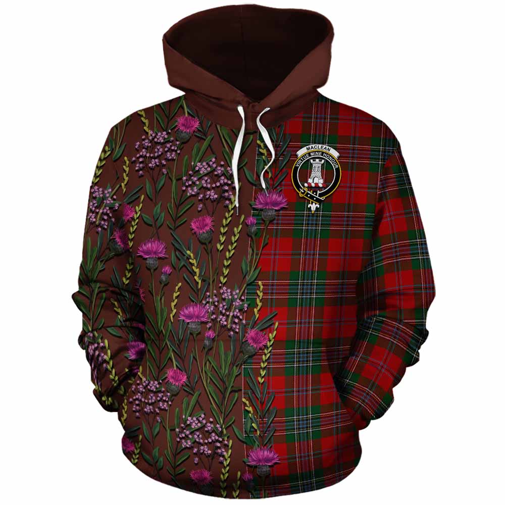 MacLean (McLean) Family Crest Tartan Cotton Hoodie Scottish Thistle Flower Pattern Half Style - Tartan Vibes Clothing