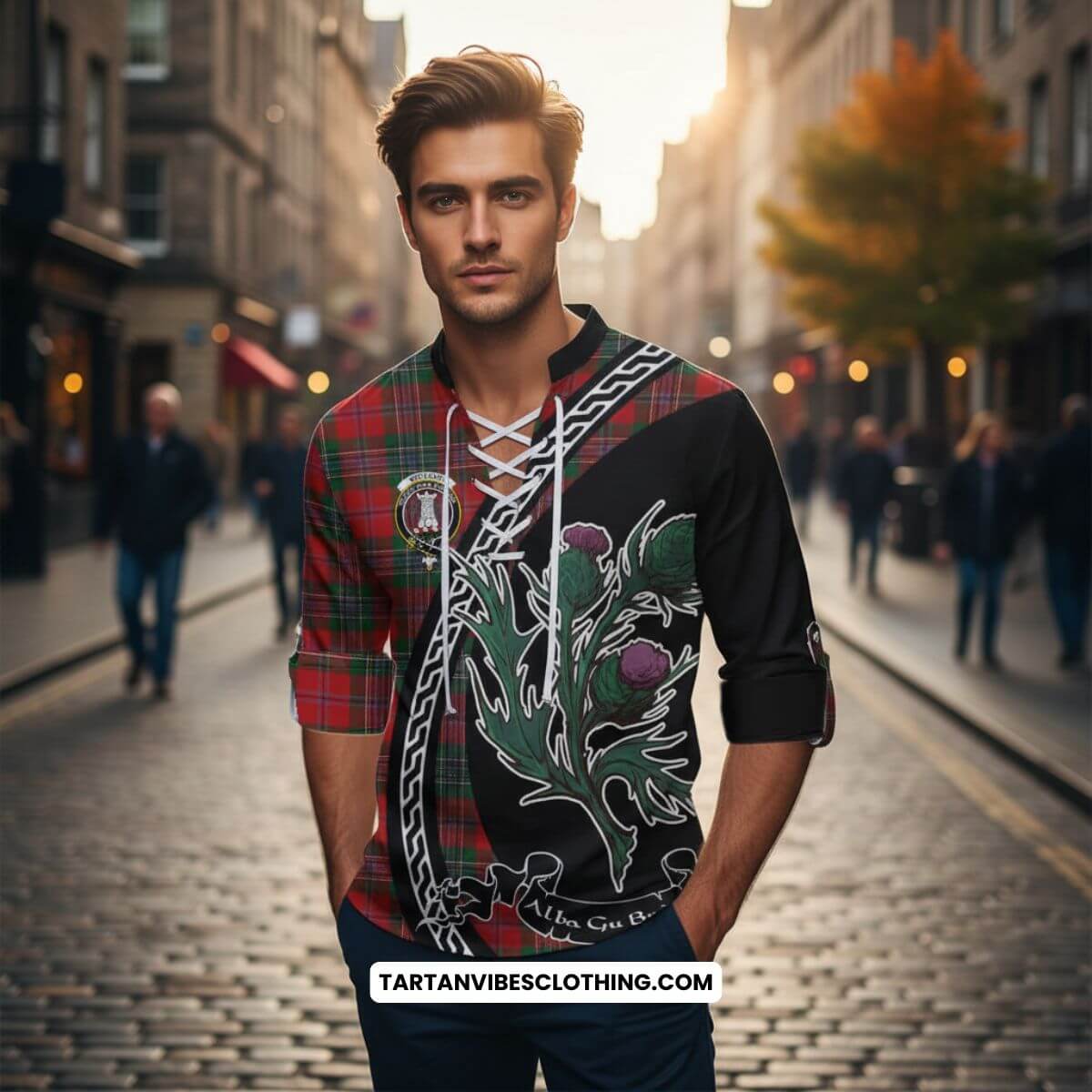 MacLean (McLean) Family Crest Tartan Ghillie Shirt Alba Thistle Inspired