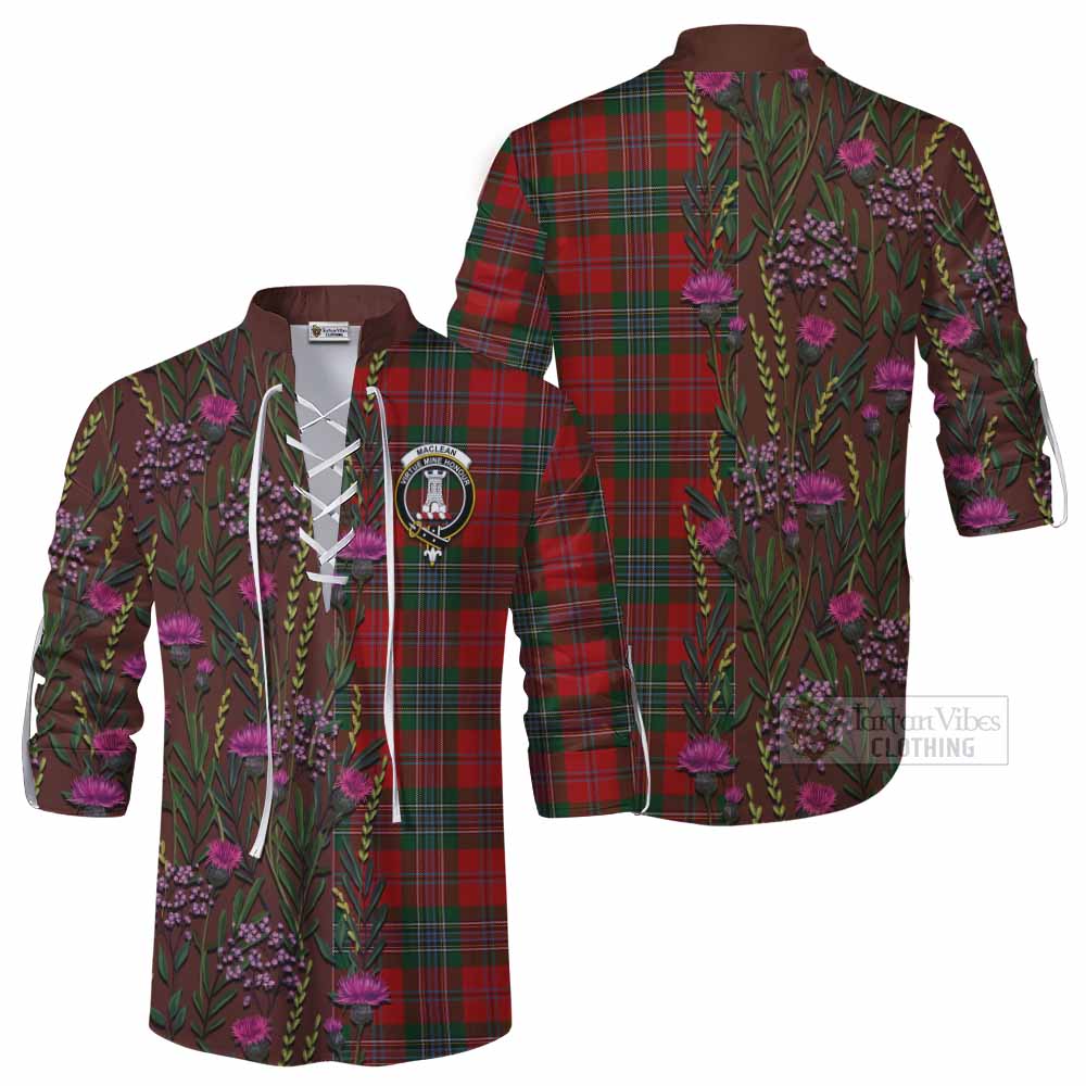MacLean (McLean) Family Crest Tartan Ghillie Shirt Scottish Thistle Flower Pattern Half Style - Tartan Vibes Clothing