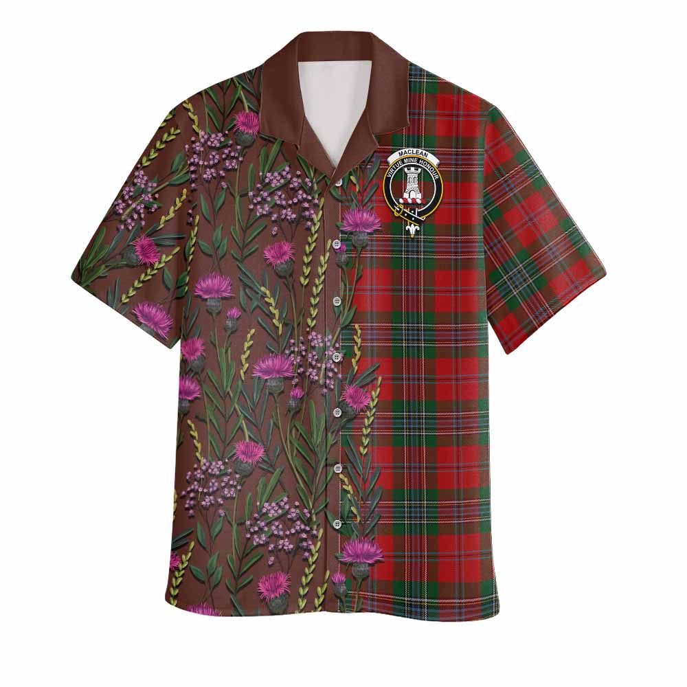 MacLean (McLean) Family Crest Tartan Hawaiian Shirt Scottish Thistle Flower Pattern Half Style - Tartan Vibes Clothing
