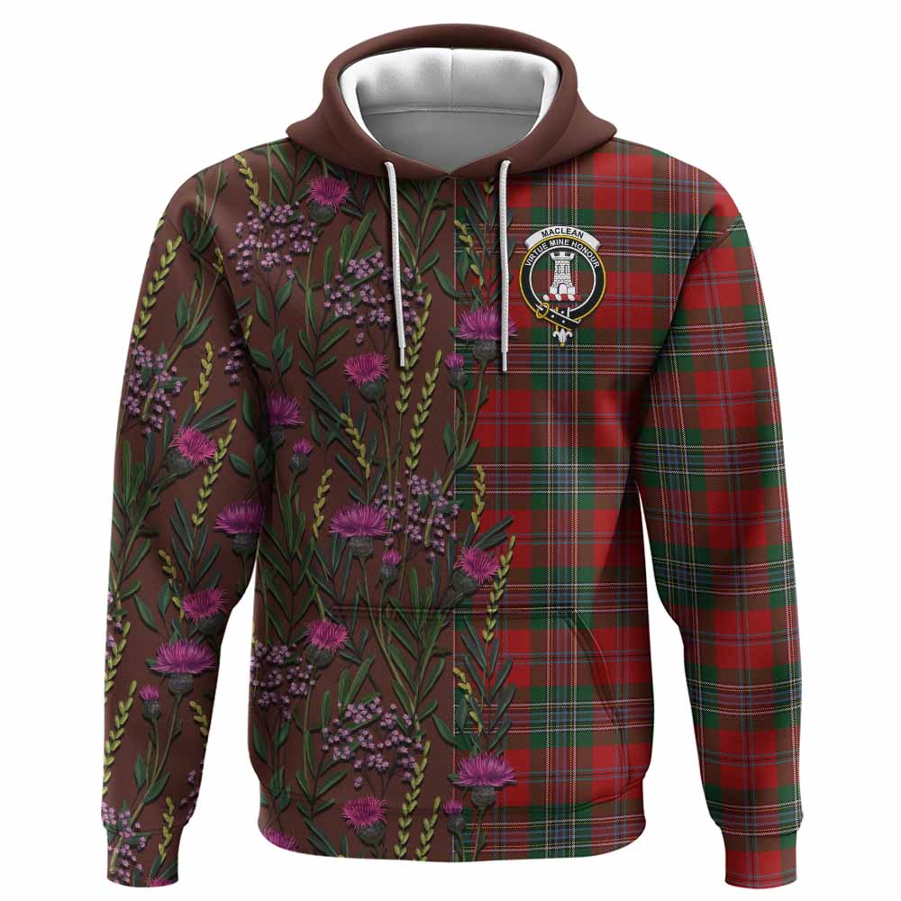 MacLean (McLean) Family Crest Tartan Hoodie Scottish Thistle Flower Pattern Half Style - Tartan Vibes Clothing